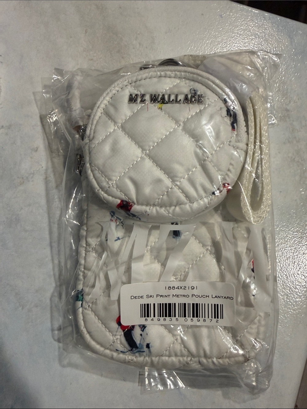 MZ WALLACE  White Quilted Mini Pouch Set with Ski Print Accent